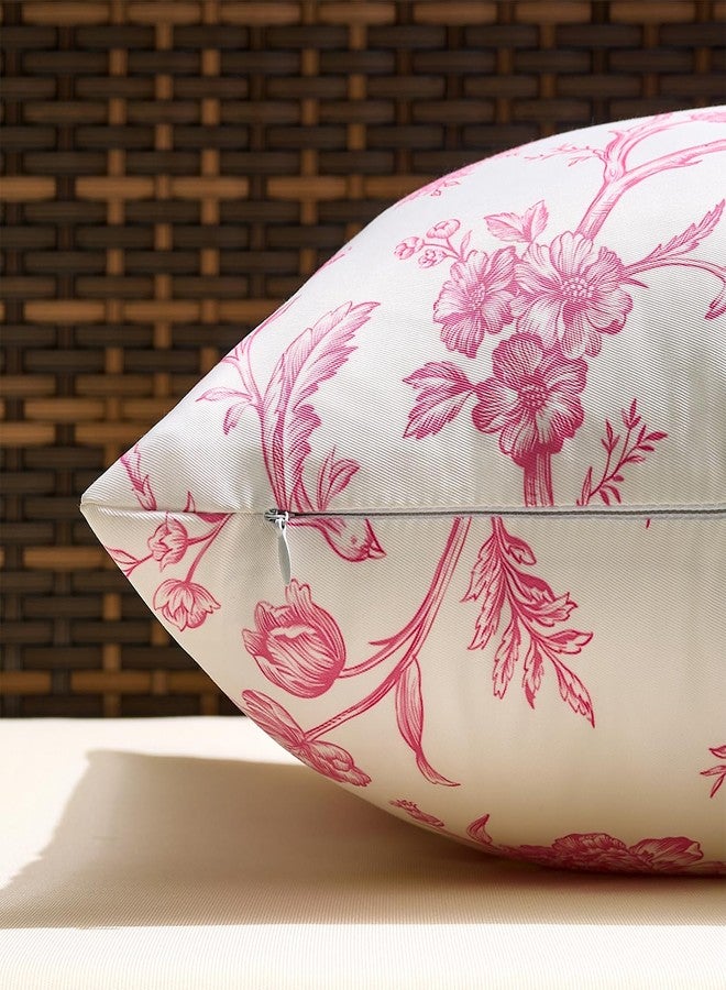 KWLET Outdoor Waterproof Throw Pillows Covers Pink Floral 18x18 Inch Vintage Floral Plant Chinoiserie Flowers Decor Pillowcase Set of 2 Cushion Cases for Patio Furniture Couch Bench - Image 4