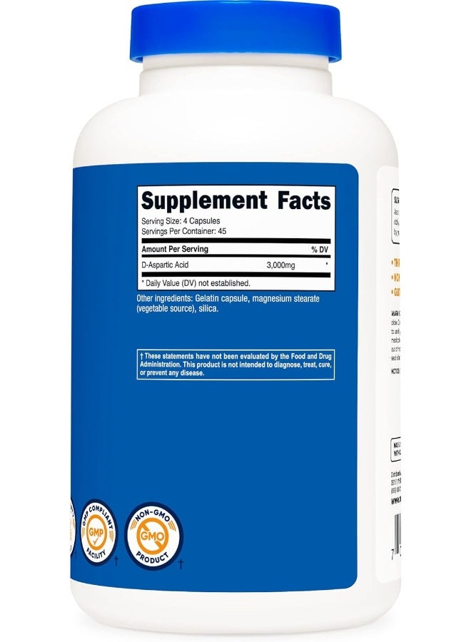 Nutricost كبسولات حمض D-Aspartic (عبوة من 180 كبسولة) (3000 ملغ حصة) - Image 4
