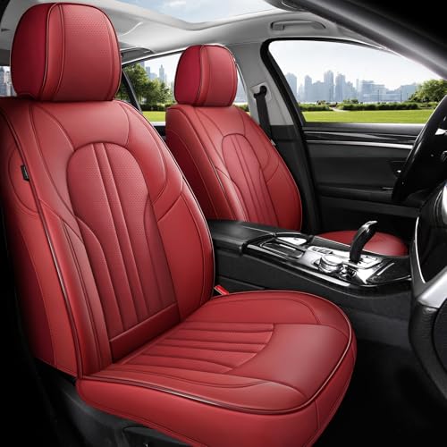 MINGBRON Red Car Seat Covers,Leather Car Seat Cover, Waterproof Seat Covers Full Set - Image 2