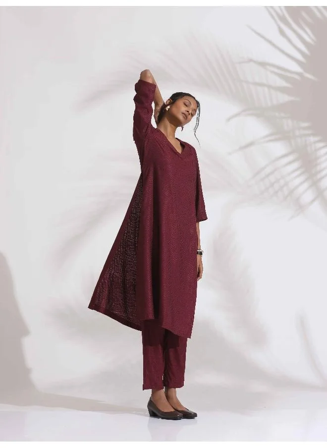 trueBrowns trueBrowns Maroon Dobby Kurta Set