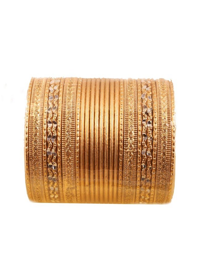 Touchstone NEW! Touchstone "Colorful 2 Dozen Bangle Collection" Indian Bollywood Alloy Metal Textured Golden Designer Jewelry Special Large Size Bangle Bracelets. Set Of 24. In Antique Gold Tone For Women - Image 1