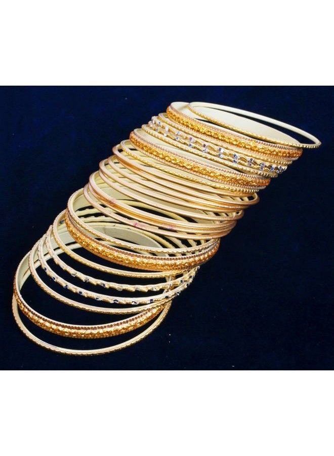 Touchstone NEW! Touchstone "Colorful 2 Dozen Bangle Collection" Indian Bollywood Alloy Metal Textured Golden Designer Jewelry Special Large Size Bangle Bracelets. Set Of 24. In Antique Gold Tone For Women - Image 4
