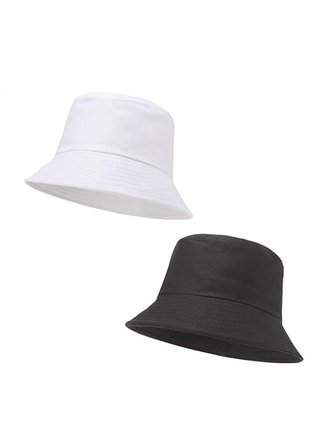 Athletic Bucket Hat Solid Colors Sun Hat with UV Protection for Outdoor Sports Packable Summer Hats 2 pcs（White, black） - Image 1