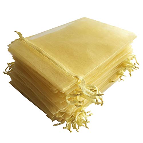 Pimuza 50pcs 4x6 inch Gifts Wrap Bags Gold Organza Sheer Fabric Bulk Drawstring Reusable Recycled Pouch for Baby Shower Favor Craft Business Beach Standard Size Elegant Business Card Cute Little Toy - Image 2