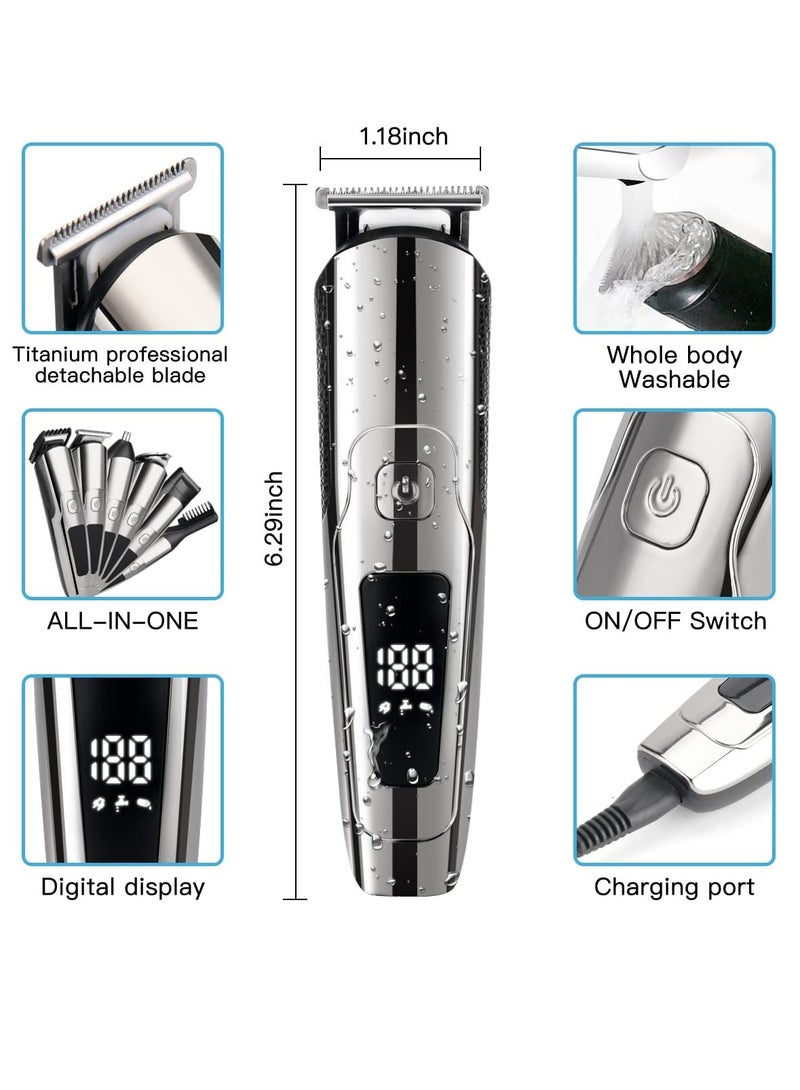ماكينة حلاقة اللحية للرجال ماكينة حلاقة كهربائية للرجال 6 في 1 ، ماكينة تشذيب الشعر وتشذيب الشارب وتشذيب شعر الأنف ، ماكينة تشذيب الشعر مع شفرة USB مقاومة للماء وقابلة لإعادة الشحن وشاشة LED - Image 5