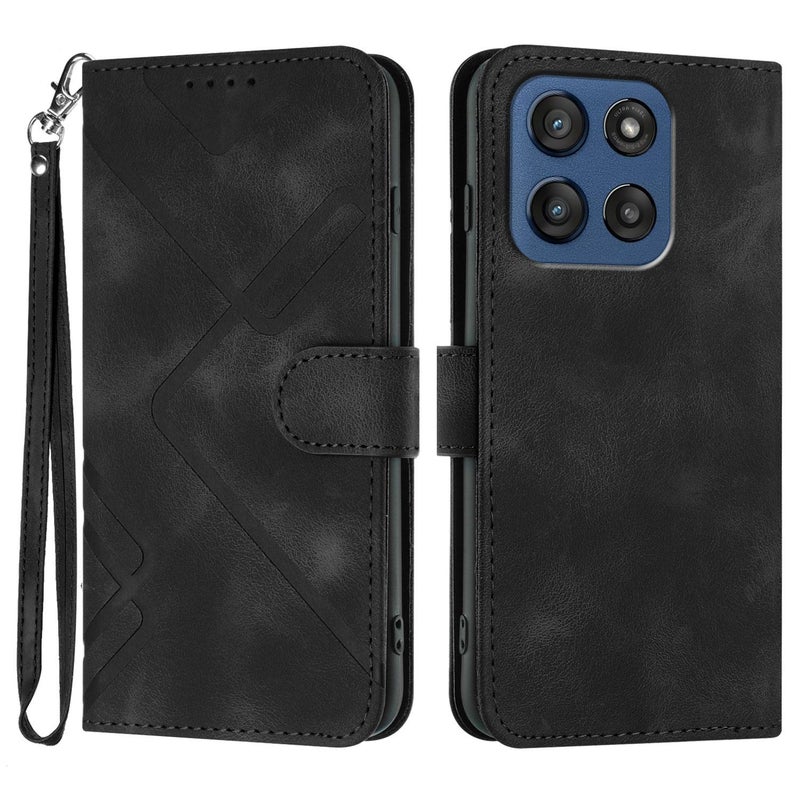erorex For Motorola Edge 60 Line Pattern  Feel Leather Phone Case(Black) - Image 1