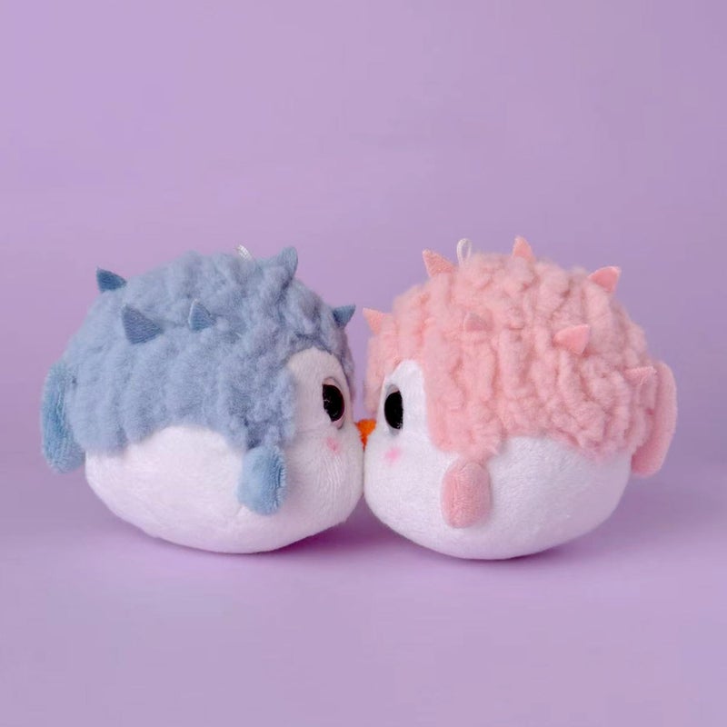 Plushland Magnetic Pufferfish Pair Spike & Poppy Kissing Plush Keychain Set, Spiky Outside Soft Inside Emotional Support Toy with Heart Charm, Funny Stuffed Animals 4 Inches (Kissing Pufferfish Pair) - Image 4