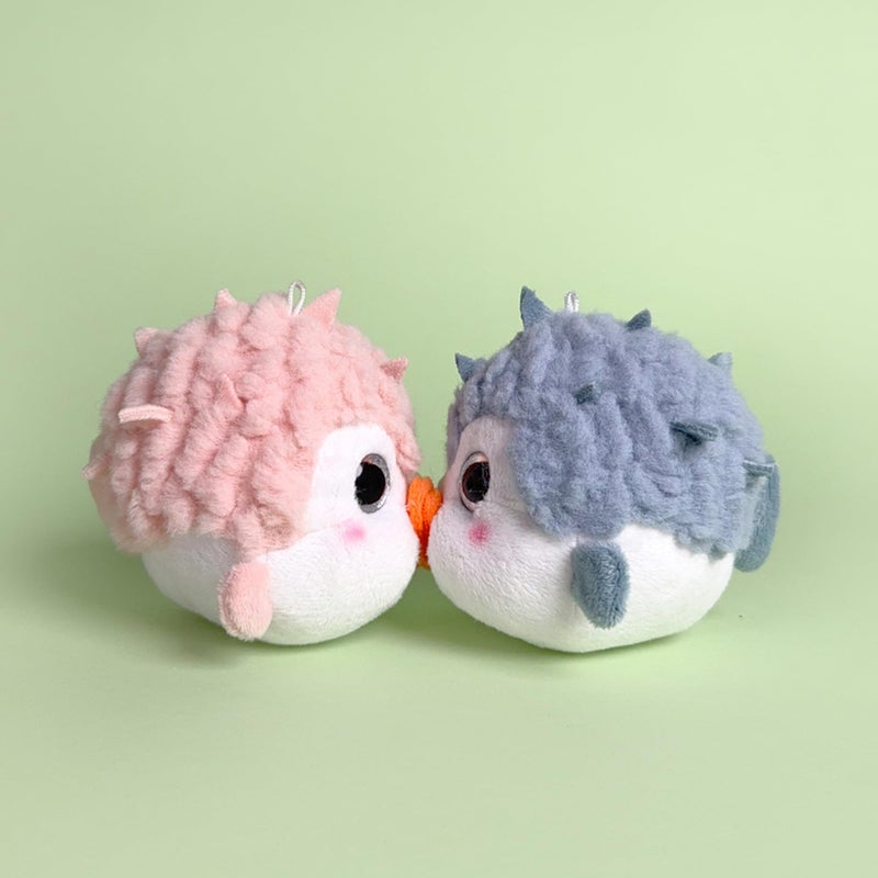 Plushland Magnetic Pufferfish Pair Spike & Poppy Kissing Plush Keychain Set, Spiky Outside Soft Inside Emotional Support Toy with Heart Charm, Funny Stuffed Animals 4 Inches (Kissing Pufferfish Pair) - Image 5