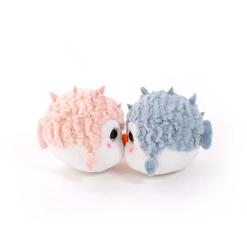 Plushland Magnetic Pufferfish Pair Spike & Poppy Kissing Plush Keychain Set, Spiky Outside Soft Inside Emotional Support Toy with Heart Charm, Funny Stuffed Animals 4 Inches (Kissing Pufferfish Pair) - Image 1