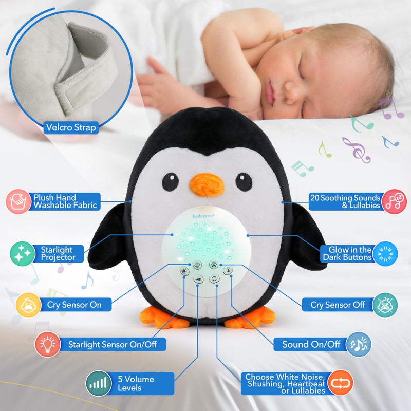 Bubzi Co Portable Penguin Baby Soother & Night Light Projector  Comforting Electronic Infant Toddler Sleep Aid With White Noise - Image 4