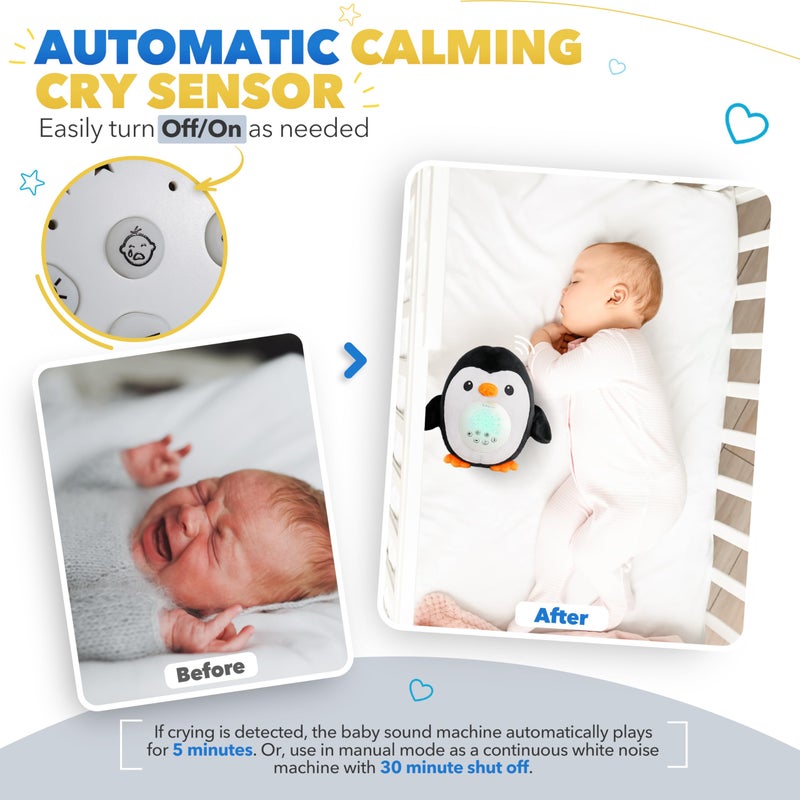 Bubzi Co Portable Penguin Baby Soother & Night Light Projector  Comforting Electronic Infant Toddler Sleep Aid With White Noise - Image 3