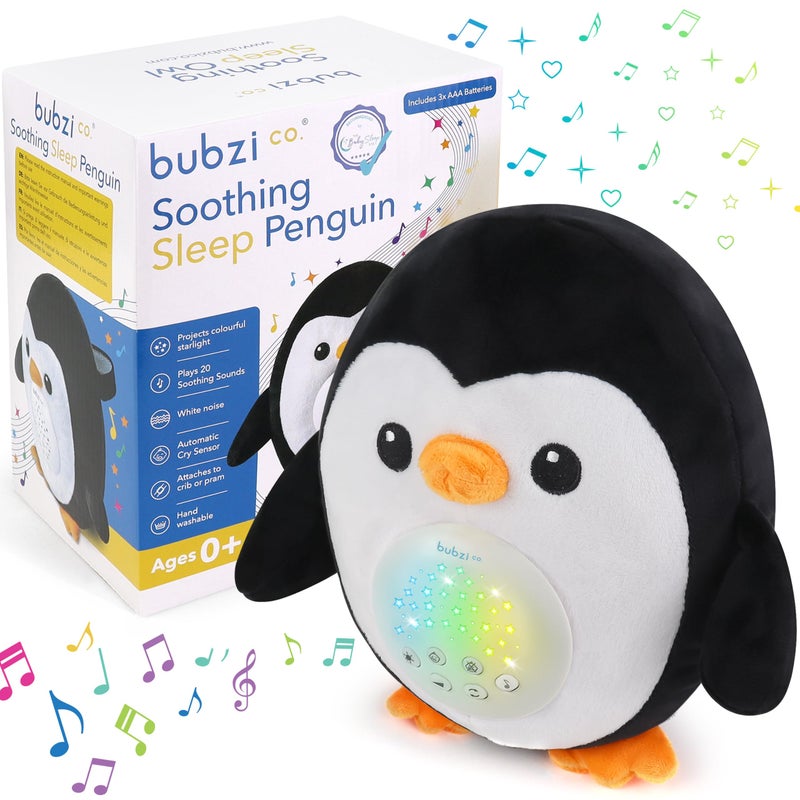 Bubzi Co Portable Penguin Baby Soother & Night Light Projector  Comforting Electronic Infant Toddler Sleep Aid With White Noise - Image 1