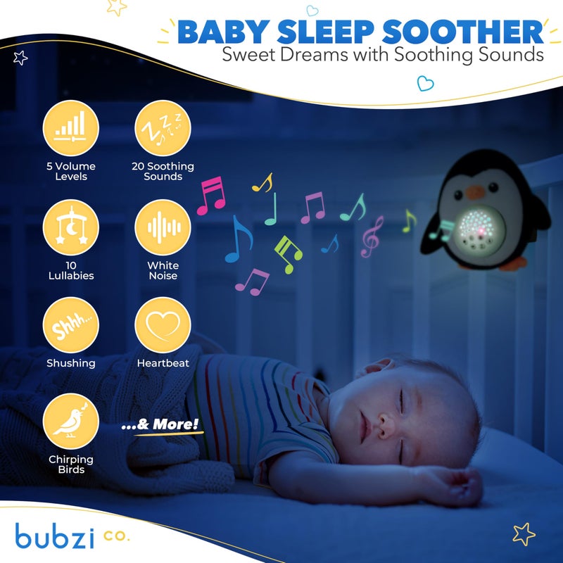 Bubzi Co Portable Penguin Baby Soother & Night Light Projector  Comforting Electronic Infant Toddler Sleep Aid With White Noise - Image 2