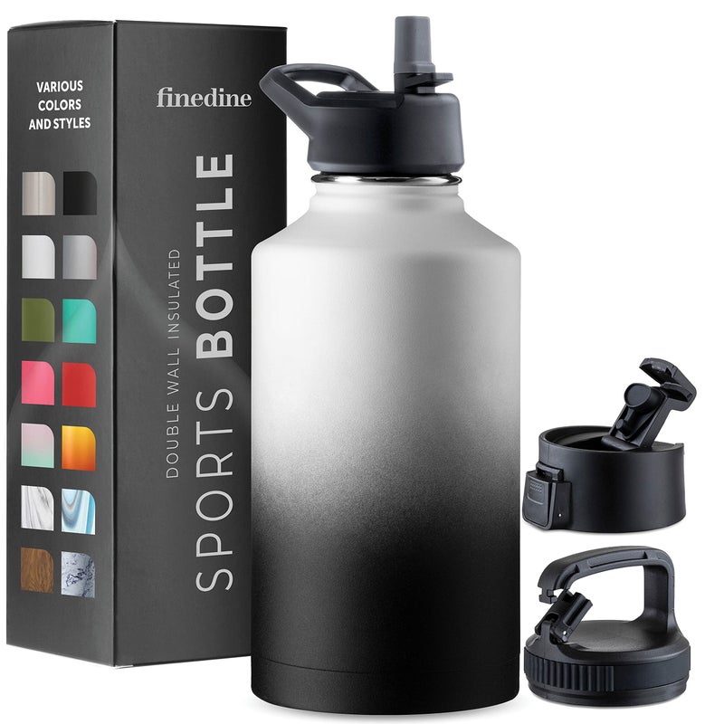 FineDine Water Bottle  Stainless Steel Insulated Water Bottle with Straw Lid Flip Lid  WideMouth Cap  Keeps Hot and Cold  64 Oz  189L  Dreamy BlackWhite