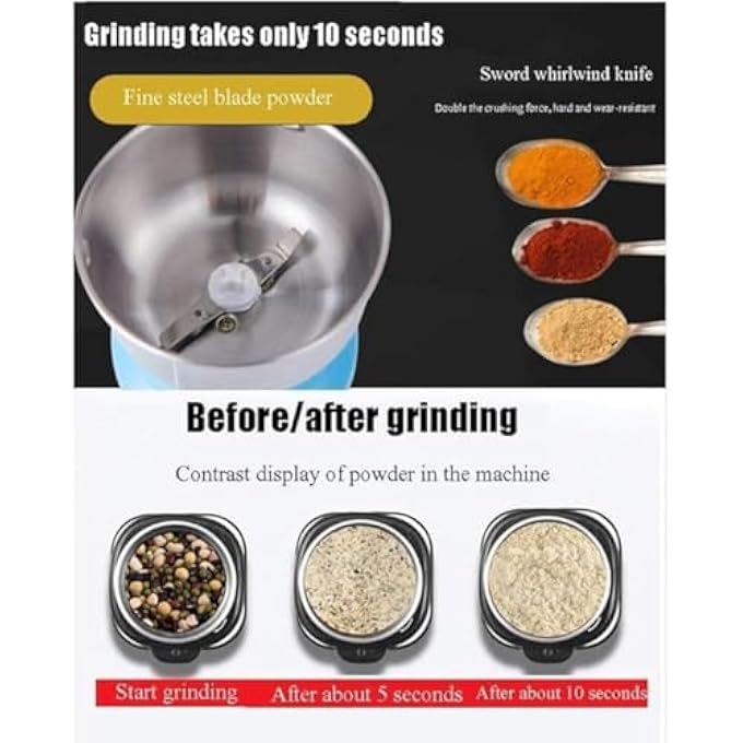ريحني مطحنة توابل كهربائية، مطحنة عالية السرعة من الفولاذ المقاوم للصدأ للتوابل، الأعشاب، القهوة، والمكسرات، آلة طحن قوية للاستخدام المنزلي في المطبخ - Image 3