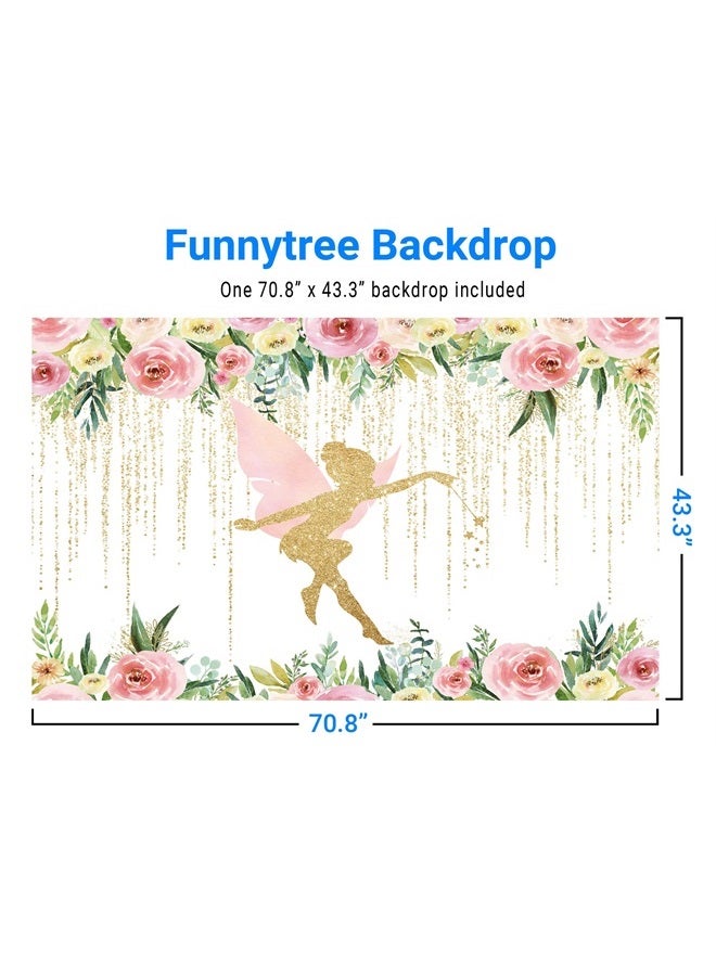 Floral Fairy Birthday Party Backdrop for Photography Pink and Gold Fairy Tale Tea Flowers Wonderland Princess Girl Baby Shower Background Decoration Banner Supplies Photo Booth