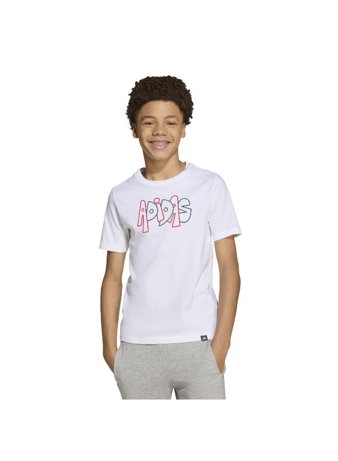 Adidas J Graffiti T White Training T-Shirts For Junior 7-8Y - Image 2