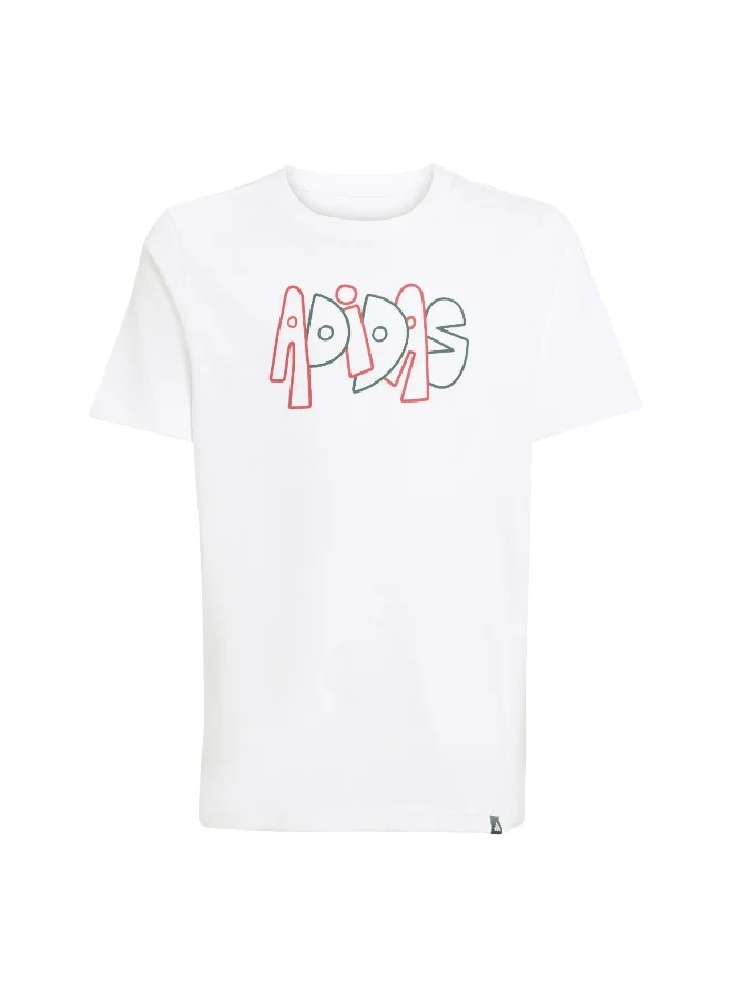 Adidas J Graffiti T White Training T-Shirts For Junior 7-8Y