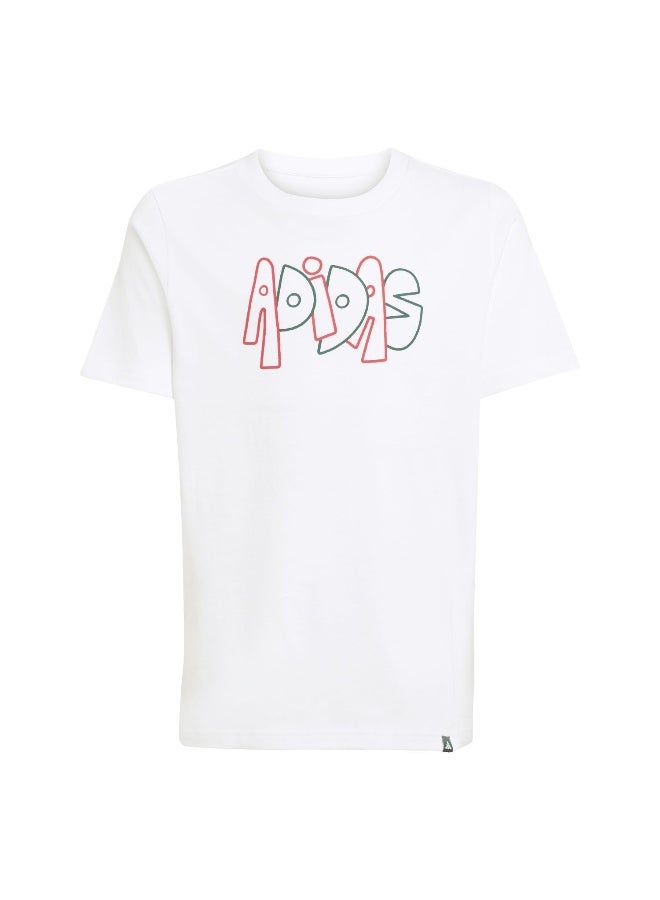 Adidas J Graffiti T White Training T-Shirts For Junior 7-8Y - Image 1