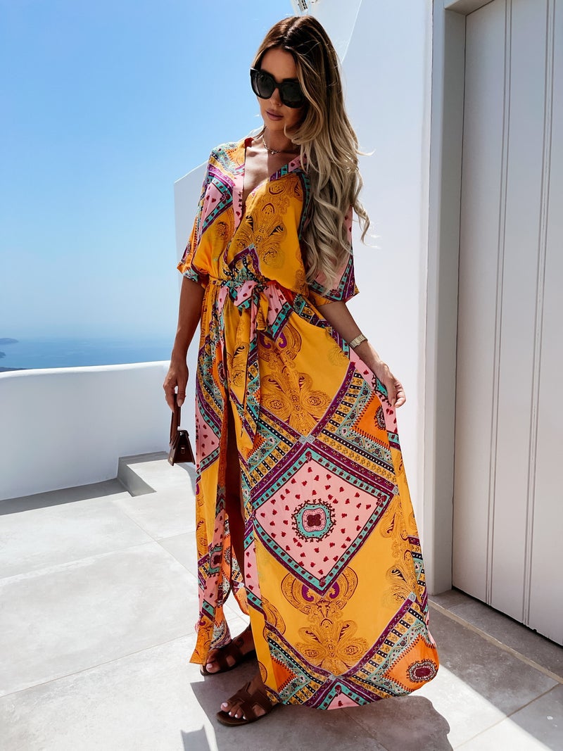 Women's Printed Wrap Dress with Belt - Image 1