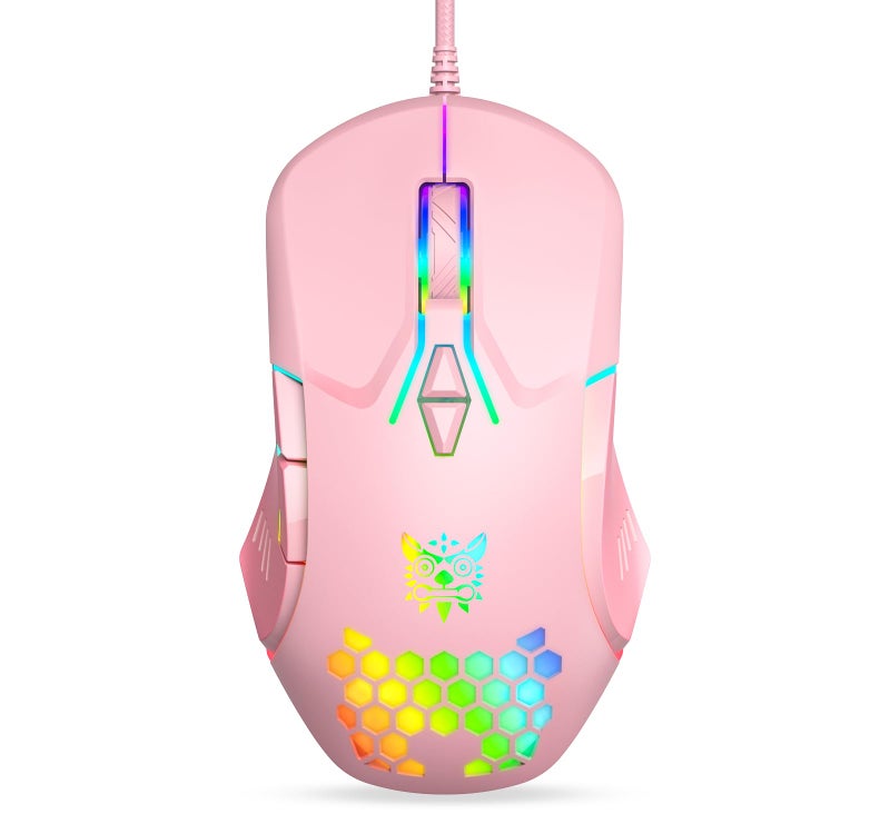ONITOON Wired USB Mouse, Computer Mouse with RGB Lighting, 4 Adjustable DPI, Ergonomic Optical Office Mouse, 7 Buttons Corded Mice for Window/PC/Laptop/Desktop/Mac/Chromebook, Pink - Image 1