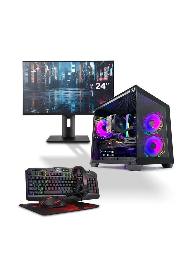 Game Sekret Dark Nova Gaming PC Bundle - Intel Core i5-12400F Processor | AMD Radeon RX 580 8GB GPU | 16GB DDR4 RAM | 1TB M.2 NVMe SSD | Air Cooler | WiFi/Bluetooth Ready | Windows 11 Pro | 24" FHD Monitor | Head Phones / Keyboard / Mouse / Mouse Pad | Game Sekret Desktop Computer Tower Bundle  - Image 1