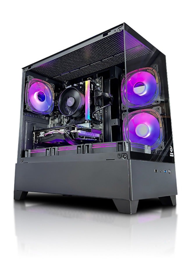 Game Sekret حاسوب الألعاب Dark Nova Gaming PC Bundle من Game Sekret – بمعالج Intel Core i5-12400F، مع خيار بطاقة رسوميات AMD Radeon RX 580 أو GeForce RTX 3050 أو RTX 3060 أو RTX 5050 أو RTX 5060، وذاكرة DDR4 بسعة 16 جيجابايت، وتخزين SSD من نوع M.2 NVMe بسعة 1 تيرابايت، ومبرّد هوائي، ولوحة أم H610، ومزوّد طاقة من 500 واط إلى 650 واط بمعيار 80+، مع شاشة 24 بوصة بدقة FHD، ولوحة مفاتيح، وفأرة، ولوحة فأرة، وسماعة رأس، واتصال WiFi وBluetooth، ونظام تشغيل Windows 11 Pro، مع ضمان لمدة سنة واحدة. black - Image 2