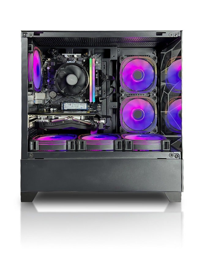 Game Sekret حاسوب الألعاب Dark Nova Gaming PC Bundle من Game Sekret – بمعالج Intel Core i5-12400F، مع خيار بطاقة رسوميات AMD Radeon RX 580 أو GeForce RTX 3050 أو RTX 3060 أو RTX 5050 أو RTX 5060، وذاكرة DDR4 بسعة 16 جيجابايت، وتخزين SSD من نوع M.2 NVMe بسعة 1 تيرابايت، ومبرّد هوائي، ولوحة أم H610، ومزوّد طاقة من 500 واط إلى 650 واط بمعيار 80+، مع شاشة 24 بوصة بدقة FHD، ولوحة مفاتيح، وفأرة، ولوحة فأرة، وسماعة رأس، واتصال WiFi وBluetooth، ونظام تشغيل Windows 11 Pro، مع ضمان لمدة سنة واحدة. black - Image 5