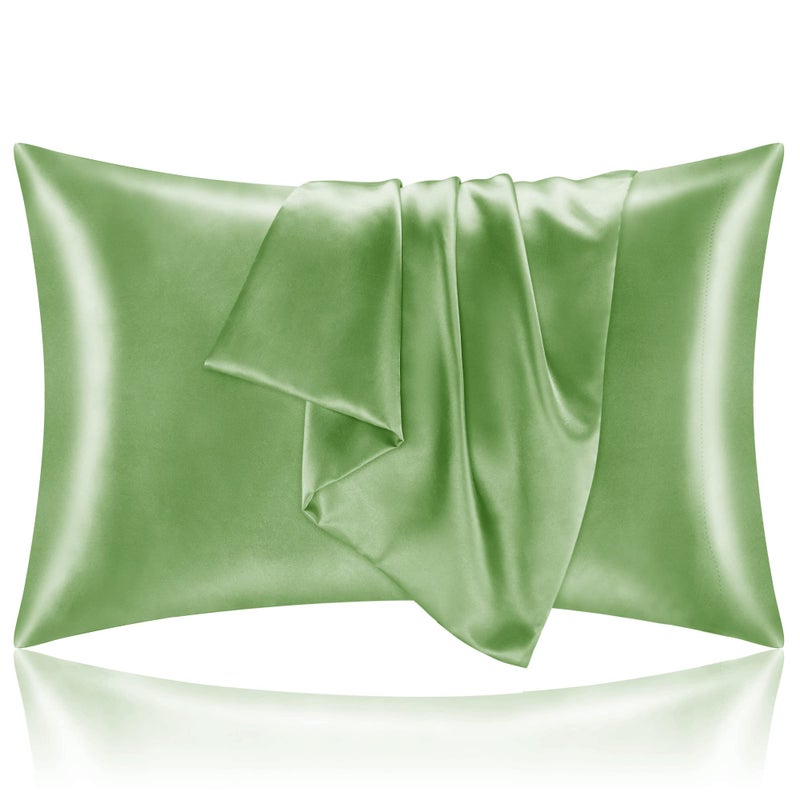 BEDELITE Satin Pillowcase for Hair and Skin  King Pillow Cases Set of 2 Pack  Super Soft Silky Sage Green Pillow Case with Envelope Closure (20x40 Inches) - Image 1