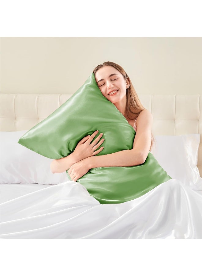 BEDELITE Satin Pillowcase for Hair and Skin  King Pillow Cases Set of 2 Pack  Super Soft Silky Sage Green Pillow Case with Envelope Closure (20x40 Inches) - Image 2