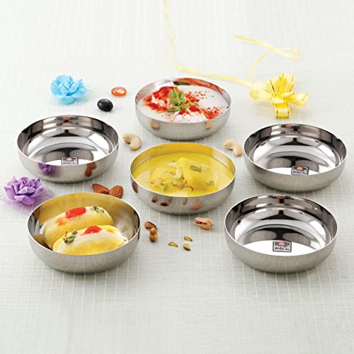 Priya Heavy Stainless Steel Set of 6 Plates – Serving, Dessert, Curry, Soup Bowls (Wati, Vati, Katori), Small Rice & Side Dishes, Kitchen & Dining, Solid, Durable, Rust-Resistant Design - Image 3