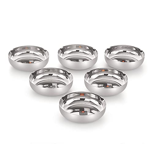 Priya Heavy Stainless Steel Set of 6 Plates – Serving, Dessert, Curry, Soup Bowls (Wati, Vati, Katori), Small Rice & Side Dishes, Kitchen & Dining, Solid, Durable, Rust-Resistant Design - Image 1
