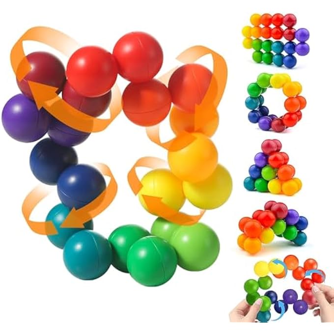 PUERFOCA Sensory Fidget Toys for Kids, 20 Autism Rainbow Ball for ADHD, Rainbow Fidget Ball Variable Sensory Toys for Autism, Develop Mind and Stress Relief for Boys and Girls - Image 1