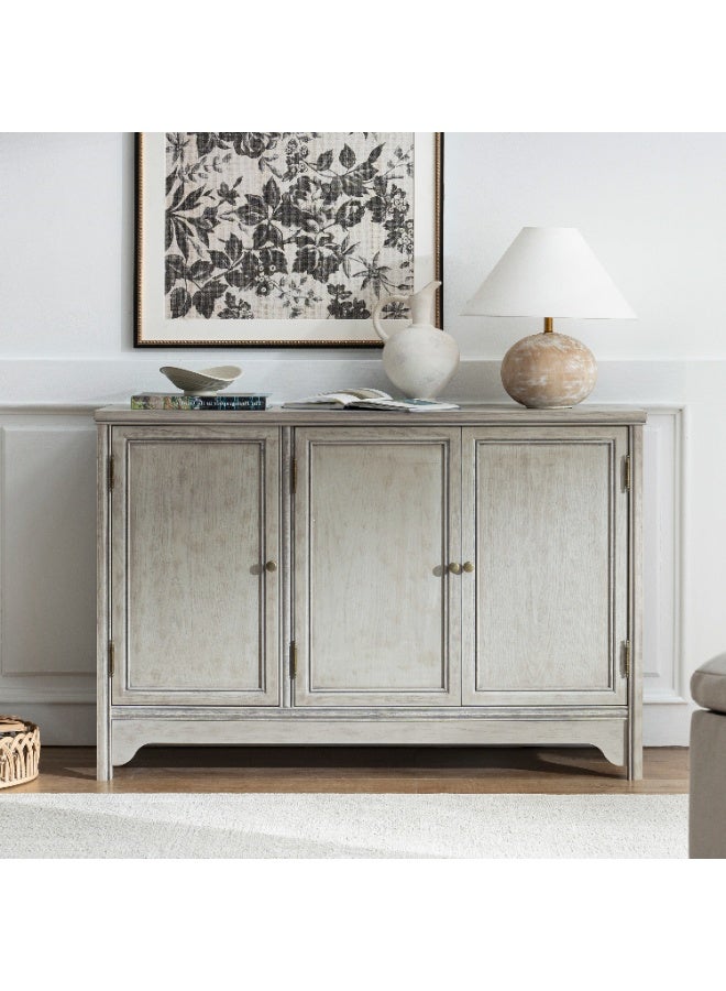 DOOHWAN Solid Wood Buffet Cabinet with Storage - Natural Wood Veneers & Water Based Paint Finished - Vintage Sideboard Cabinet with 3 Doors and Shelves for Dinning Room,Entryway - Image 1