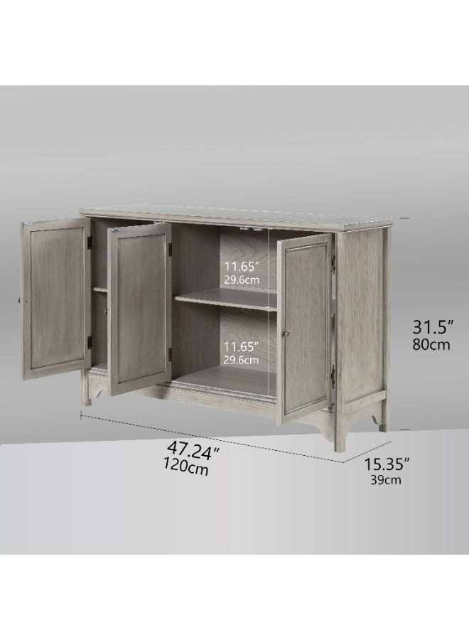 DOOHWAN Solid Wood Buffet Cabinet with Storage - Natural Wood Veneers & Water Based Paint Finished - Vintage Sideboard Cabinet with 3 Doors and Shelves for Dinning Room,Entryway - Image 3