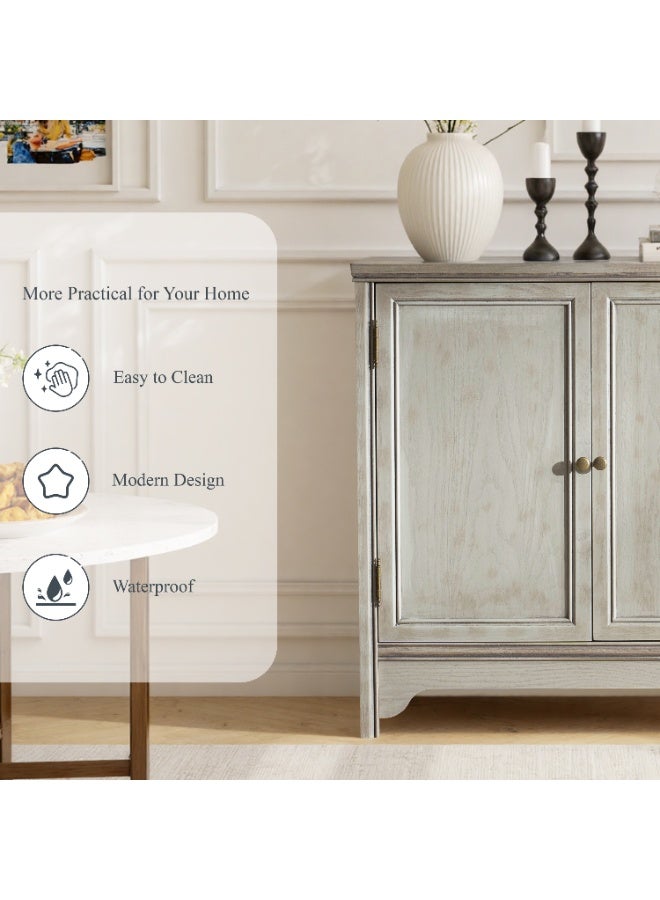 DOOHWAN Solid Wood Buffet Cabinet with Storage - Natural Wood Veneers & Water Based Paint Finished - Vintage Sideboard Cabinet with 3 Doors and Shelves for Dinning Room,Entryway - Image 5