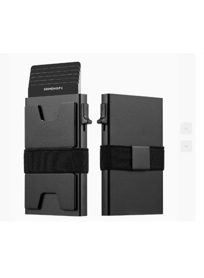 Credit Card Holder Pop Up RFID, Slim Aluminum Card Holder Wallet for Men, Holds 12+ Cards & Cash, Metal Pop Up Wallet Design With Expandable Backplate & Secure Silicone Strip - Image 1