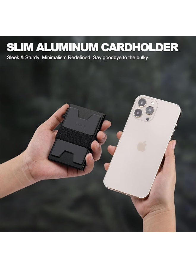 Credit Card Holder Pop Up RFID, Slim Aluminum Card Holder Wallet for Men, Holds 12+ Cards & Cash, Metal Pop Up Wallet Design With Expandable Backplate & Secure Silicone Strip - Image 2
