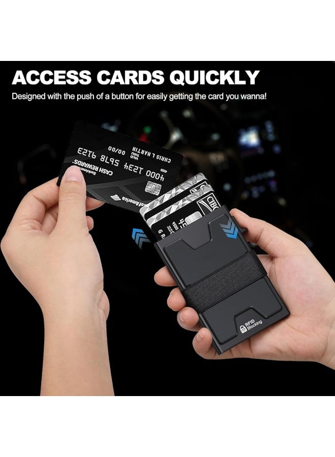 Credit Card Holder Pop Up RFID, Slim Aluminum Card Holder Wallet for Men, Holds 12+ Cards & Cash, Metal Pop Up Wallet Design With Expandable Backplate & Secure Silicone Strip - Image 4