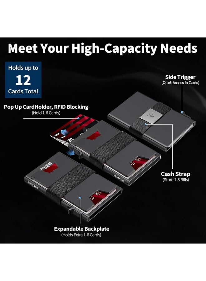 Credit Card Holder Pop Up RFID, Slim Aluminum Card Holder Wallet for Men, Holds 12+ Cards & Cash, Metal Pop Up Wallet Design With Expandable Backplate & Secure Silicone Strip - Image 3