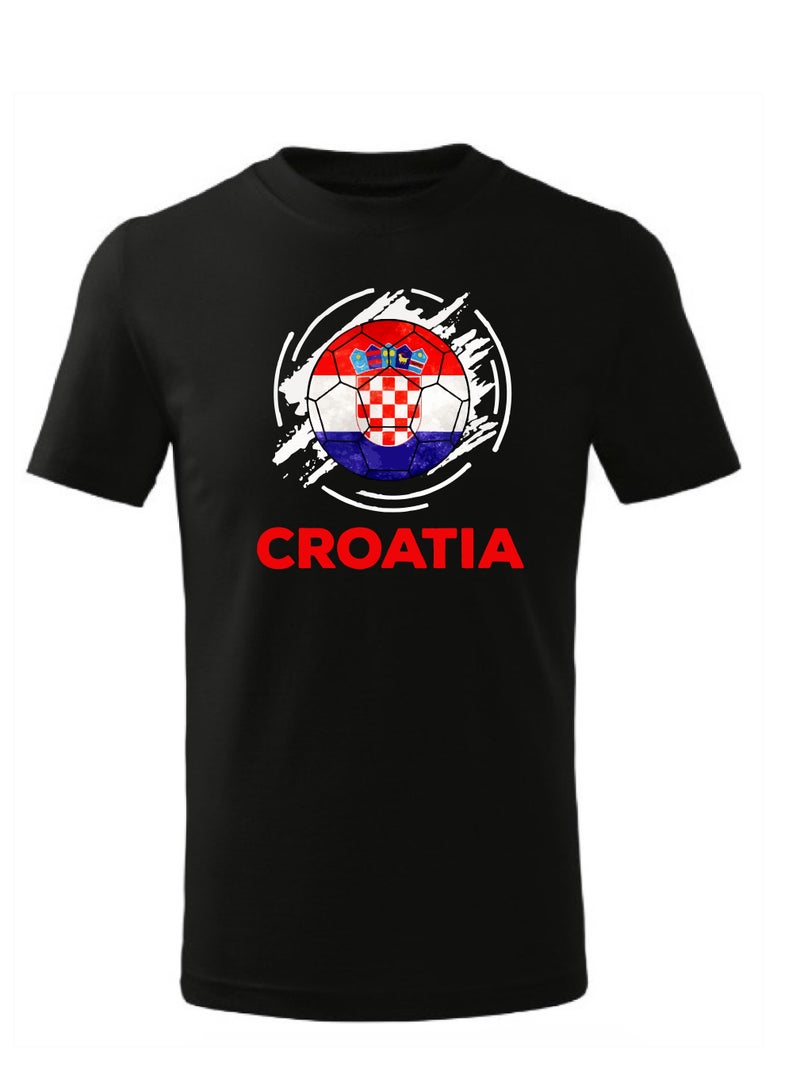 Croatia Football Team World Fans printed T shirts Supporting The Team Football Team Jersey T shirts For Men | Women | Kids to win the cup (Black)  - Image 1