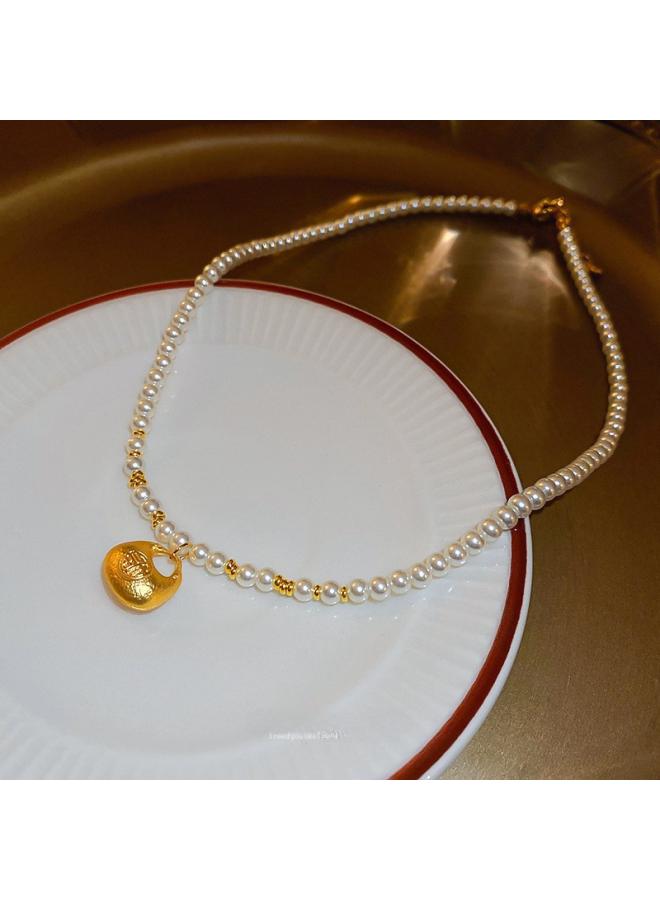 Contrast Color Geometric Lucky Bag Necklace New Chinese Retro Design Clavicle Chain Chinese Style Fashion New Necklace