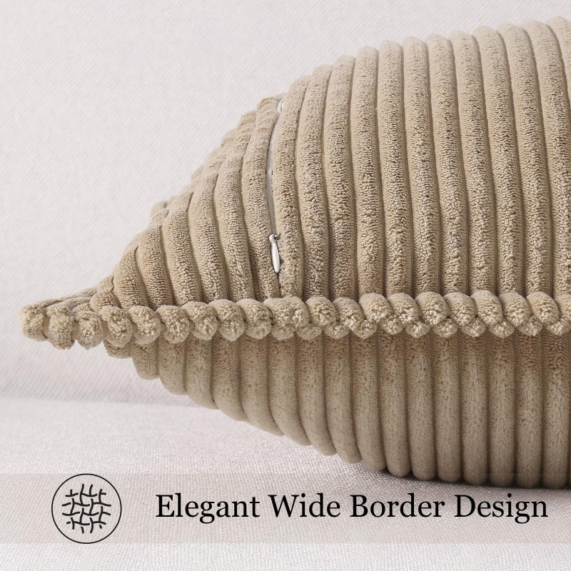 Mecatny Corduroy Throw Pillow Covers 22x22 Set of 2, Neutral Decorative Soft Boho Couch Pillow Covers with Broadside for Sofa Living Room, Khaki - Image 4