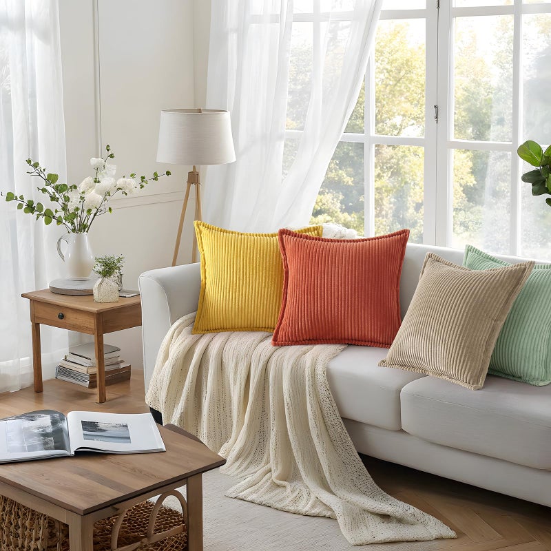 Mecatny Corduroy Throw Pillow Covers 22x22 Set of 2, Neutral Decorative Soft Boho Couch Pillow Covers with Broadside for Sofa Living Room, Khaki - Image 5