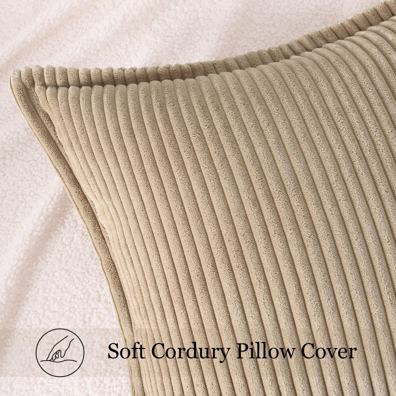 Mecatny Corduroy Throw Pillow Covers 22x22 Set of 2, Neutral Decorative Soft Boho Couch Pillow Covers with Broadside for Sofa Living Room, Khaki - Image 3