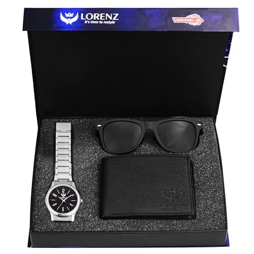 LORENZ Combo of Men's Black Rectangular Sunglasses, Watch & Black Wallet-Pack of 2 - Image 1