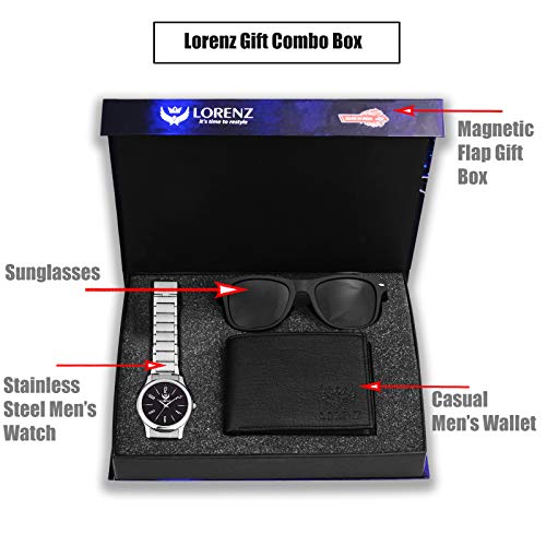 LORENZ Combo of Men's Black Rectangular Sunglasses, Watch & Black Wallet-Pack of 2 - Image 2