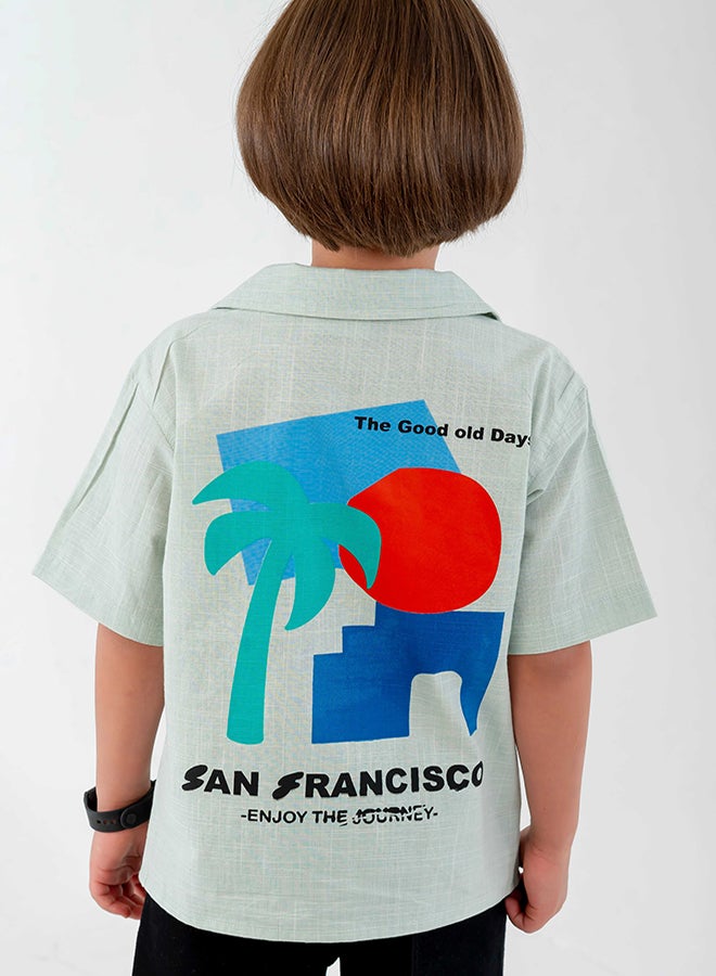 CN Jeans wear Kids Boys Summery Light Green Shirt - San Francisco Print - Image 2