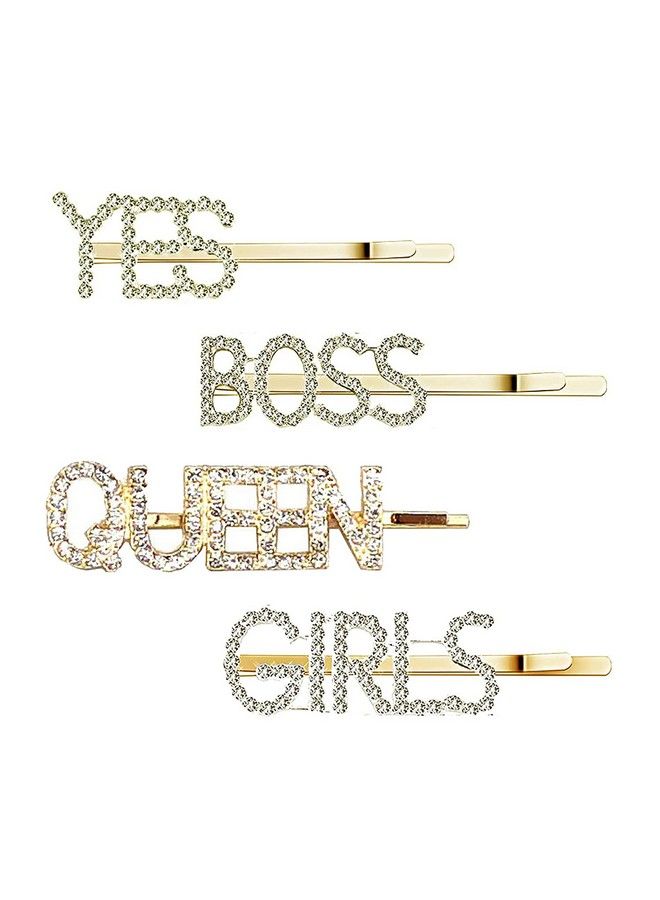 HP HIGH PROFILE Gorgeous Stylish Golden Rhinestone Letter Bobby Pin Word Crystal Hair Pin Metal Hair Clips Sparkly Hair For Women Ladies (Pack Of 4) - Image 1