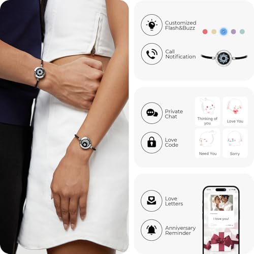 TOTWOO Single Touch Bracelets for Couples, Light up & Vibration for Love Couples | Long Distance Relationship Gifts for Girlfriend, Mother-Daughter, Sisters Bluetooth APP Set Up Pairing Jewelry - Image 3
